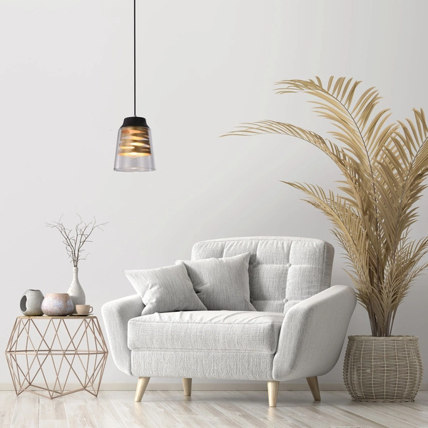 Lampa wisząca FRESNO, 31-78384, czarny/transparentny/złoty, 1x60W E27