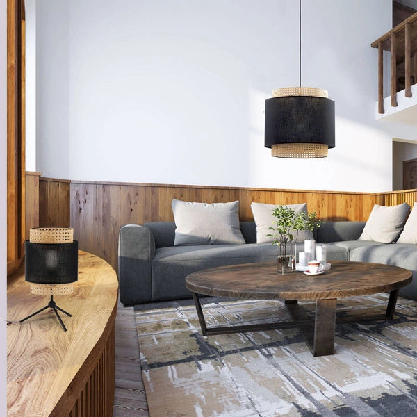 Lampa wisząca rattanowa abażur do salonu BOHO BLACK szer. 38cm | czarny 6542