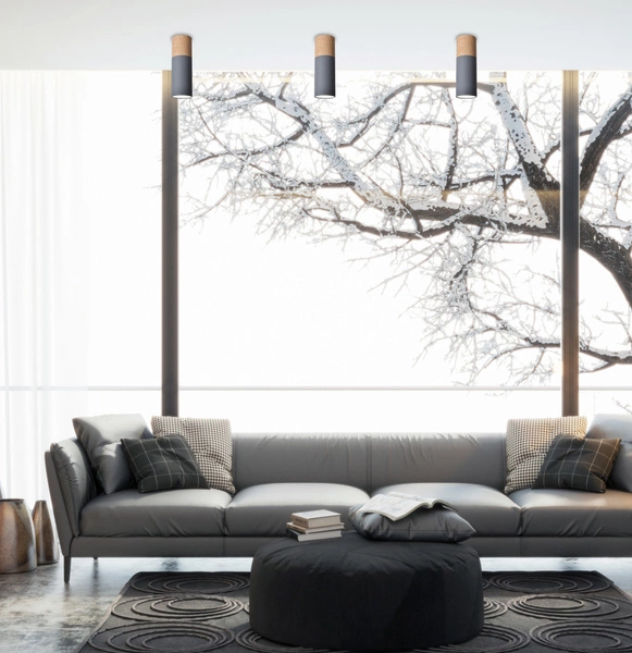 Lampa sufitowa TUBA 2284286, szara + drewno, 1x15W GU10