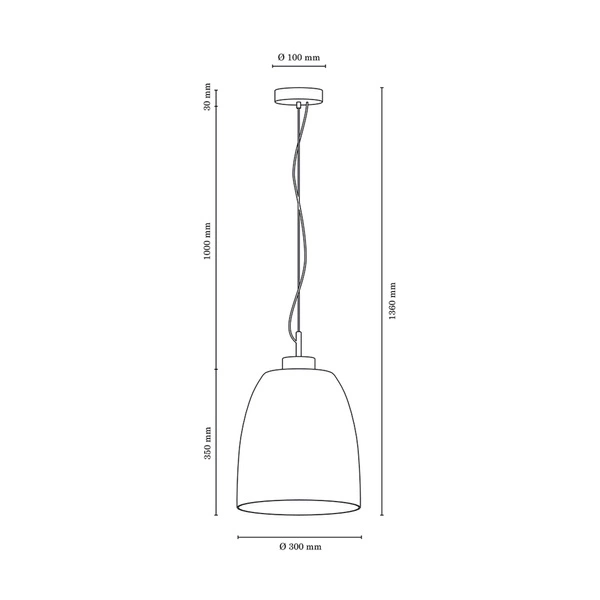 Lampa Wisząca Campana 1xE27 Max.60W Dąb Olejowany/Przezroczysty Kabel PCV/Szkło Białe 9844074