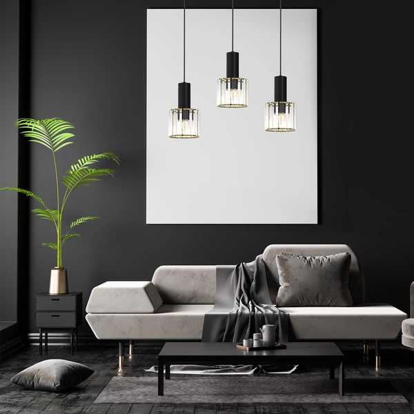 Lampa wisząca CRISTAL, MLP8361, czarny/transparentny/złoty, 3x60 E27