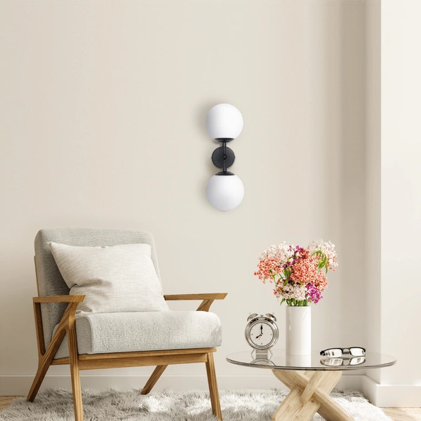 Kinkiet DORADO 2, czarny z białymi kloszami, 2x40W E14