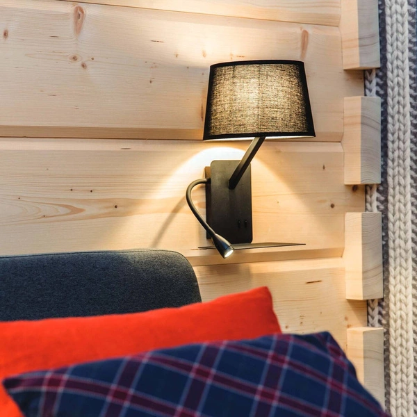 Kinkiet DAKOTA z półką czarny - prawy + LED do czytania