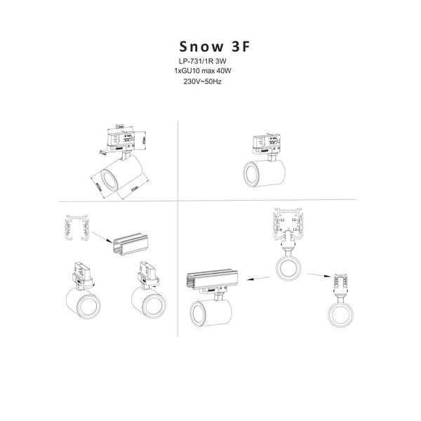 Szynoprzewód trójfazowy czarny - 2 metry