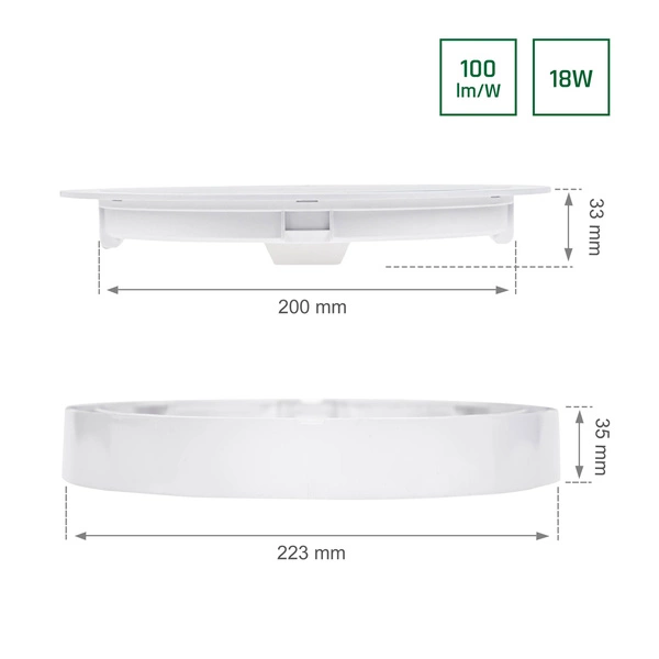 ALGINE ECO 2w1 NATYNK-PODTYNK DOWNLIGHT 18W WW 230V 110st IP20 IK06 223x35mm BIAŁY okrągła