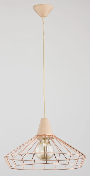Druciana lampa kratka WART miedź/drewno śr. 40cm
