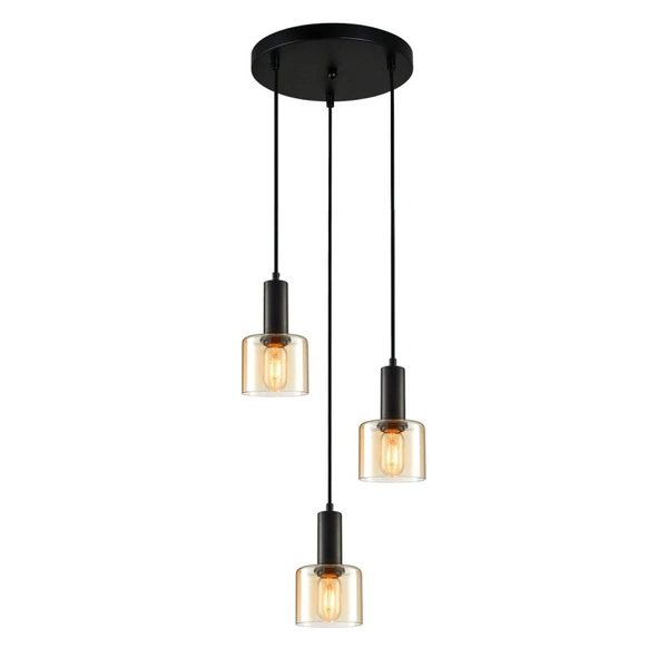 Lampa wisząca Santia wys. cał. 94,5cm 3xE27 | czarny/bursztynowy