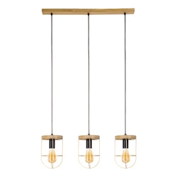 Lampa Wisząca Netuno 3xE27 Max.60W Bejcowana Sosna Brązowa/Czarny Metal/Czarny Kabel PCV/Złoty Metal 181059351