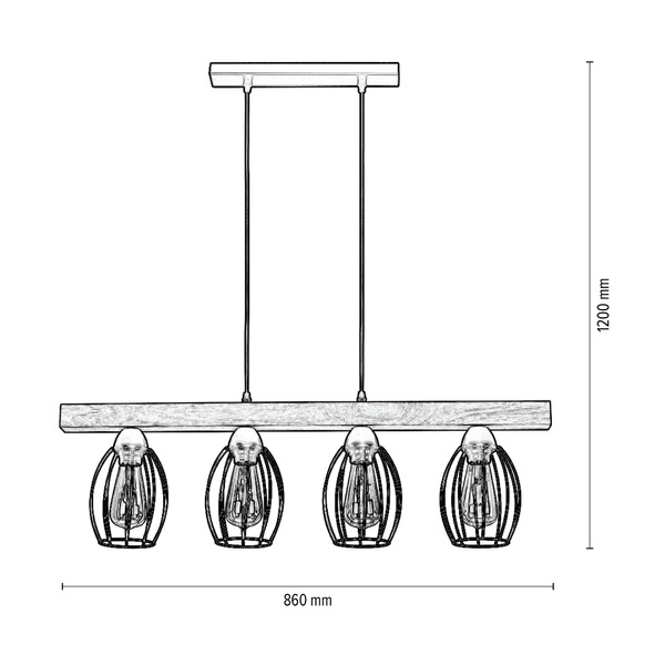 Lampa Wisząca Carlo 4xE27 Max.60W Dąb Olejowany/Czarny Metal/Czarny Kabel PCV 14919404