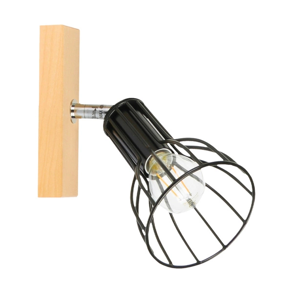 Kinkiet Megan Wood 1xE14 Max.40W Drewno Brzozowe/Czarny Metal 2344160