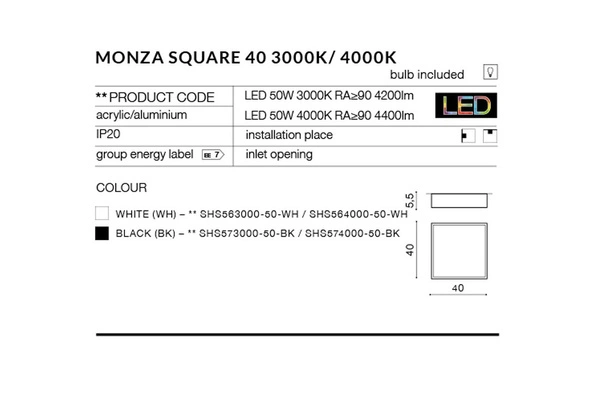Azzardo MONZA S 40 3000K BK 2275