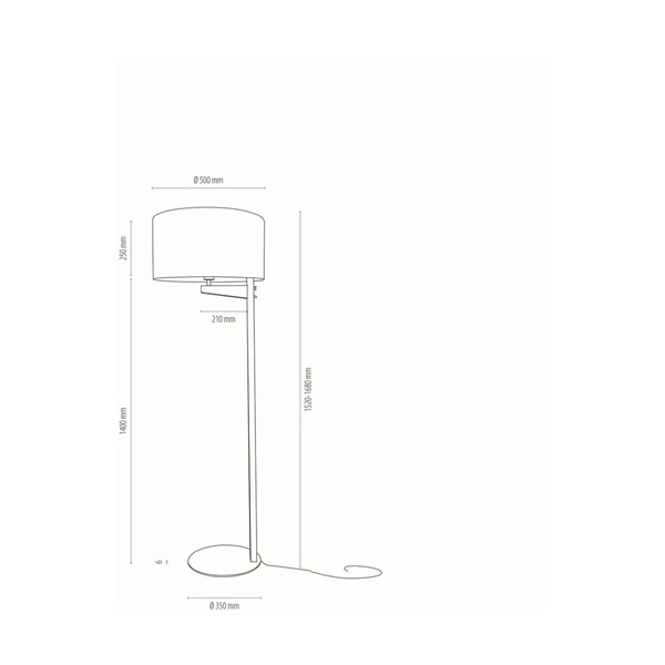 Lampa podłogowa Alina 1xE27 Max.60W Dąb olejowany/Czarny metal/Czarny kabel z tkaniny/Biały klosz z tkaniny 751021904