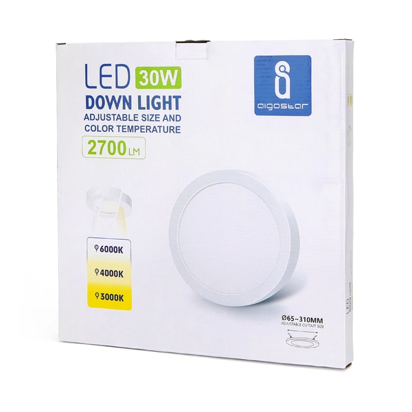 Downlight okrągły 2w1 LED E5 30W regulowana średnica montażowa śr.33cm CCT