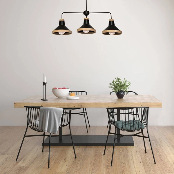 Lampa sufitowa SALMA, czarny/drewno, 3x60W E27, MLP6297