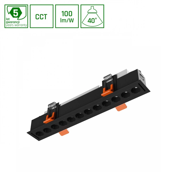 GRID S OPRAWA PODTYNKOWA 12W CCT 230V 40st IP20 230x34x61mm CZARNY 5 LAT GW. SPECTRUM