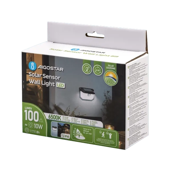 Kinkiet solarny LED z czujnikiem ruchu, trójstronny, czarny 6500K