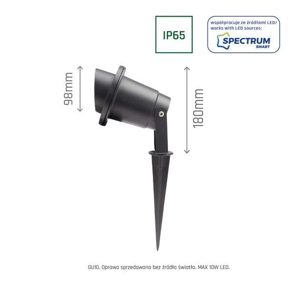 FLORI GU10 ALU ANGLE 250V IP65 98x180mm CZARNY wbijana, ruchoma
