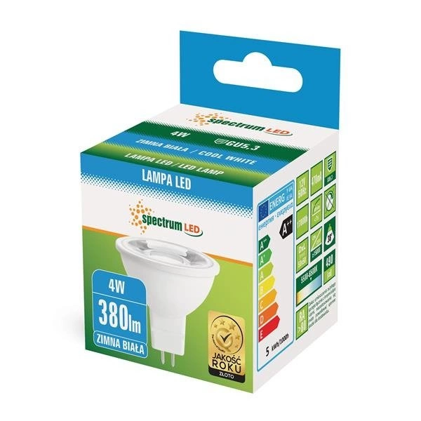 LED MR16 12V 4W SMD 38 ST CW Z SOCZEWKĄ SPECTRUM