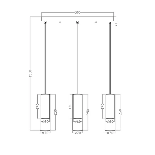 Lampa wisząca, listwa Manacor 3, czarny/transparentny, 3x50W GU10