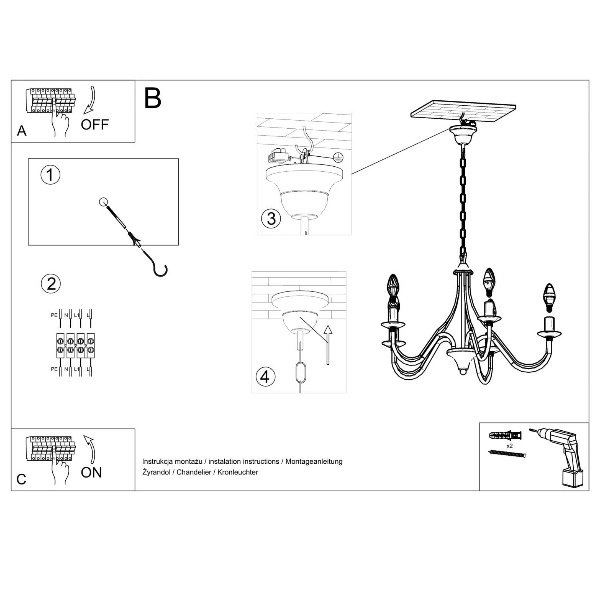 Żyrandol Sollux MINERWA 5 Stal, Biały, E14, 5 X 12W LED, sl.0214