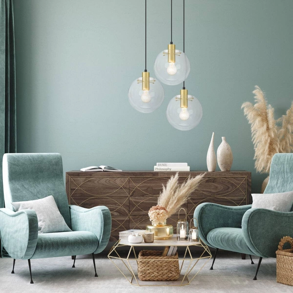 Lampa wisząca PUERTO, śr. 30cm, złota z transparentnym kloszem, 1x50W E27