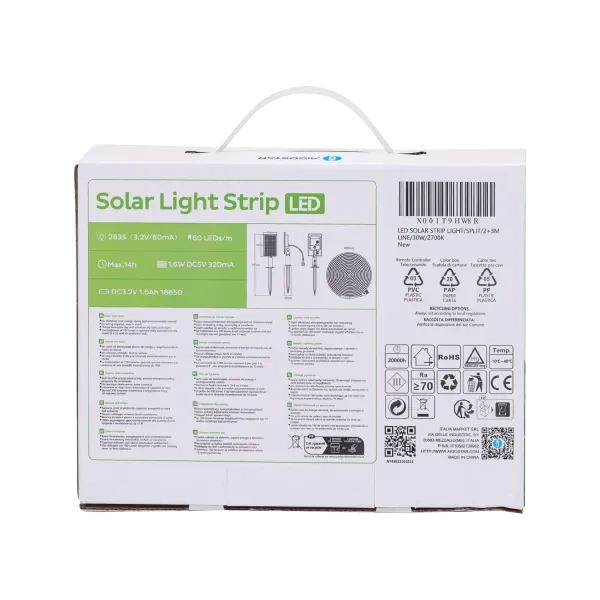 Solarna taśma LED IP65 ogrodowa 3m 2700K 3W z pilotem | biała ciepła