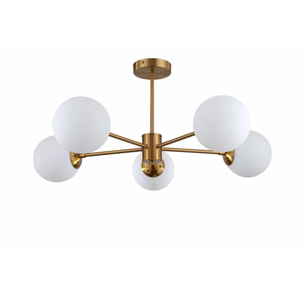 Lampa wisząca Roma 5, złota z białymi kloszami, 5x40W E14