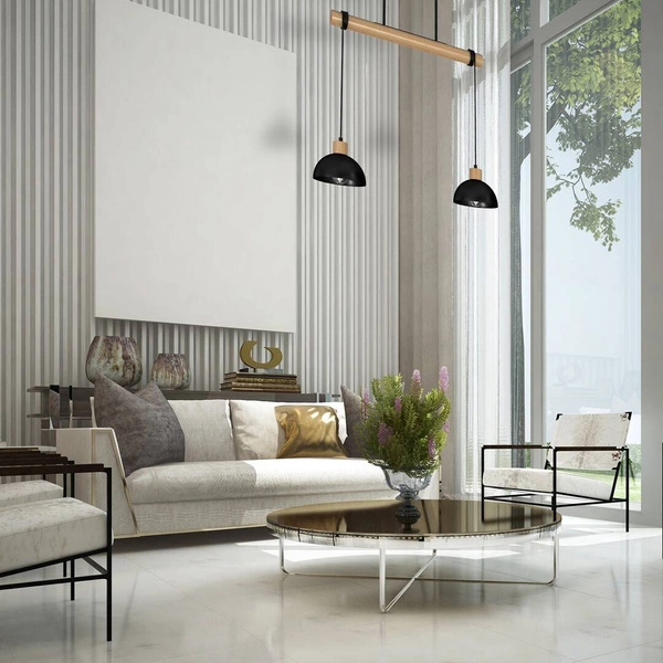 Lampa wisząca ERIK, MLP7225, czarny/drewno, 2x60W E27