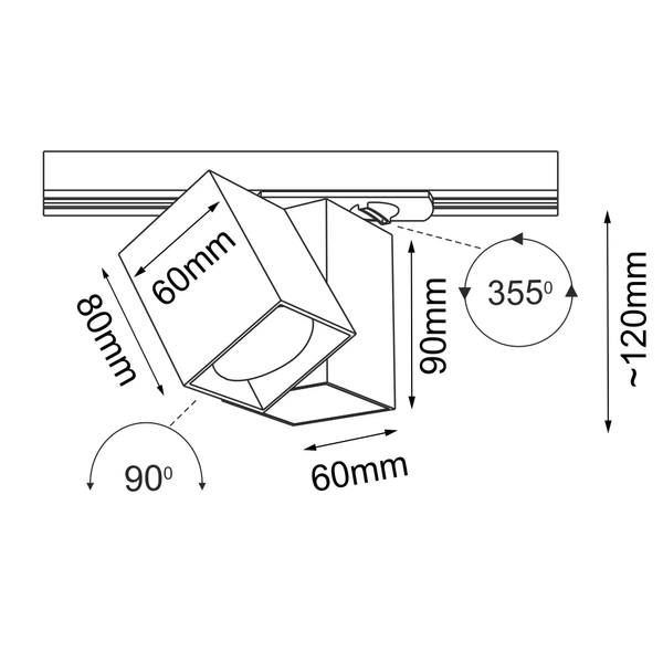 Spot Cube track 1 - Czarny - Szynoprzewód 1F 230V 6260 Antigo