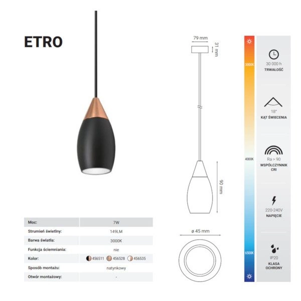 Lampa wisząca nowoczesna ETRO 7W ciepła 3000K beżowy/różowe złoto śr. 4,5cm