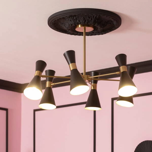 Lampa Sufitowa Żyrandol Czarno Złoty 75cm Abruzzo Salvatore 6xE27