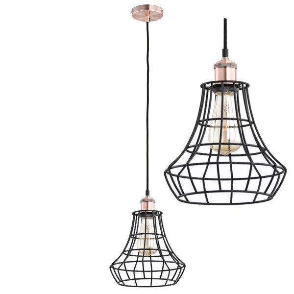 Druciana lampa kratka SOLIX czarny/miedź śr. 17,5cm