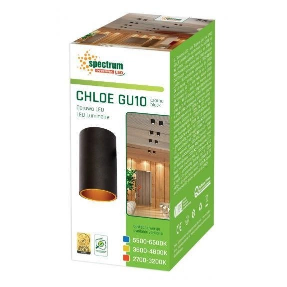 CHLOE GU10 IP20 TUBA CZARNA ZŁOTA OCZKO NIEREGULOWANE