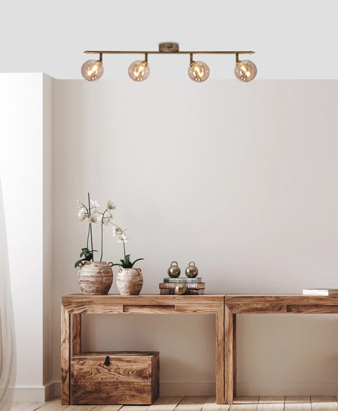 Lampa sufitowa RODIA, 94-16560, patynowa z bursztynowymi kloszami, 4x40W G9