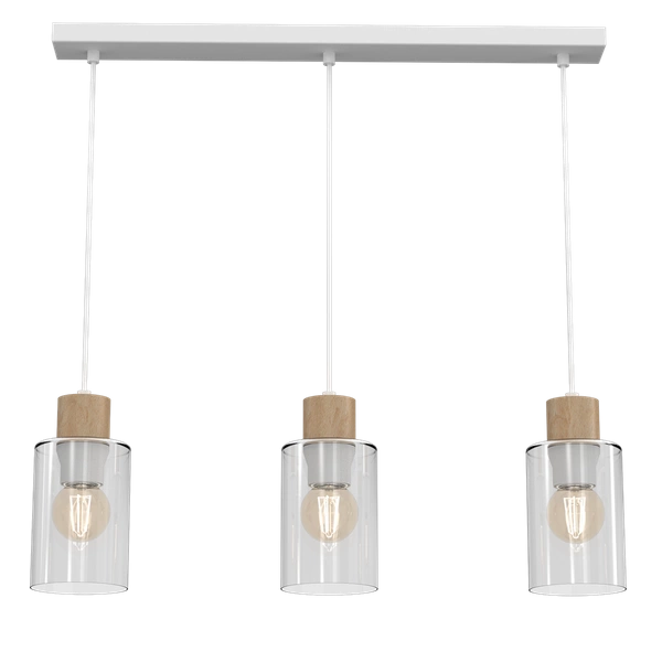 Lampa wisząca MADERA, biały/transparentny/drewno, 3x60W E27, MLP8555