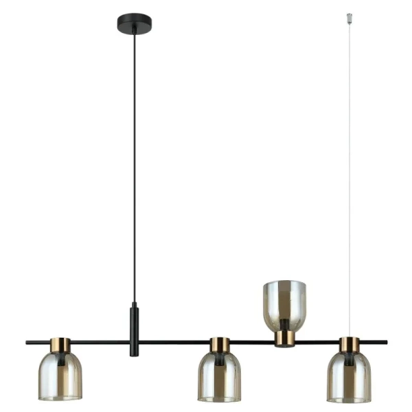 Lampa wisząca Servio dł. 102cm 4xE14 | czarny/bursztynowy