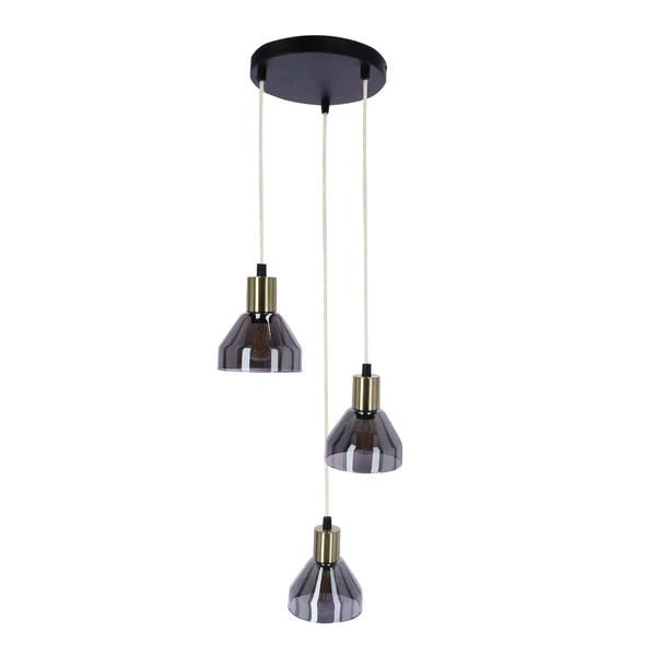 Lampa wisząca GREGORY talerz 33-78995 czarno-złota z dymionymi kloszami 3x40W E14