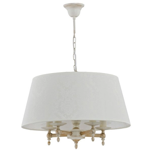 Żyrandol klasyczny z abażurem ROKSANA WHITE śr. 50cm biały antyczny/szary