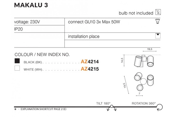 Azzardo MAKALU 3 WH 4215