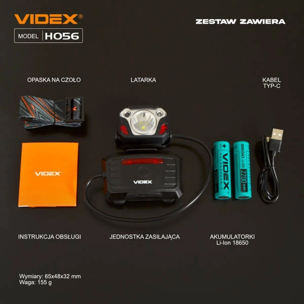 Latarka czołowa LED 20W IP65 6500K światło czerwone akumulator | czarny