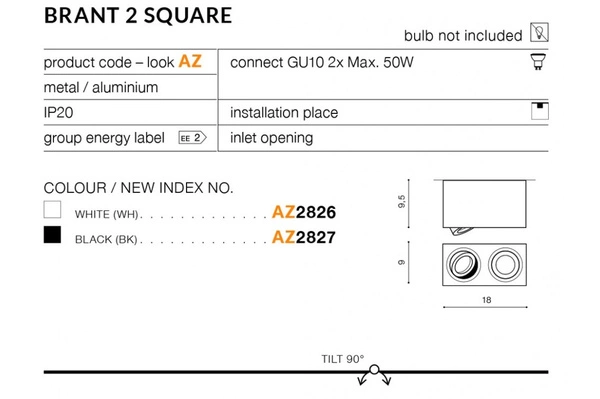 Azzardo BRANT 2 SQUARE WHITE 2826