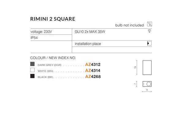 Azzardo RIMINI 2 SQUARE BK 4268