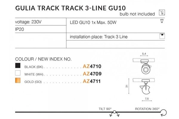 Azzardo GULIA TRACK 3LINE GU10 GOLD 4711