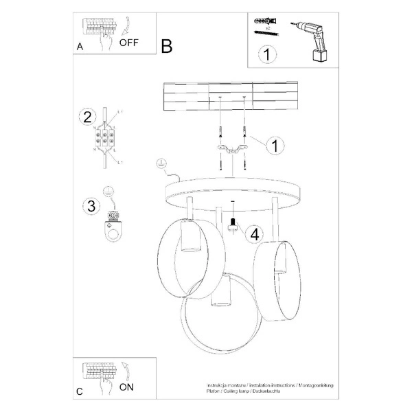 Lampa sufitowa TITRAN 3, biała, 3x60W E27, SL.1136