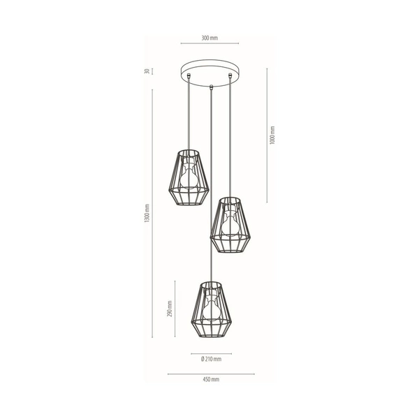 Lampa wisząca Endorfina 3xE27 Max.60W Czarny Metal/Czarny Kabel PCV 1324304R