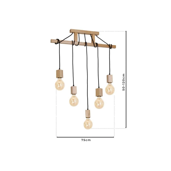 Lampa Wisząca JACK, MLP583, drewno naturalne, 5x60W E27
