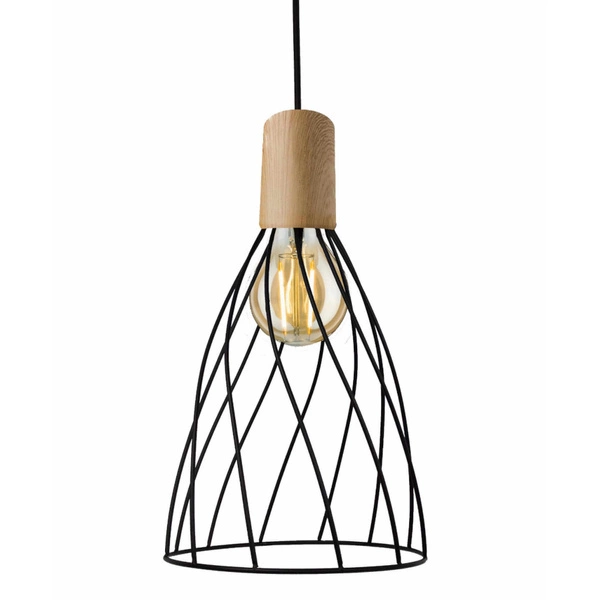 Lampa wisząca MODERNO, długa, czarny/drewno, 1x60W E27