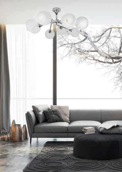 Lampa sufitowa RAUL 38-72290 chromowa z białymi kloszami 8x40W E14