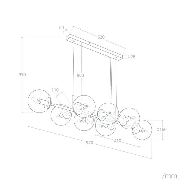 Lampa Wisząca czarna szklane kule 100cm Abruzzo Porto 8xE27