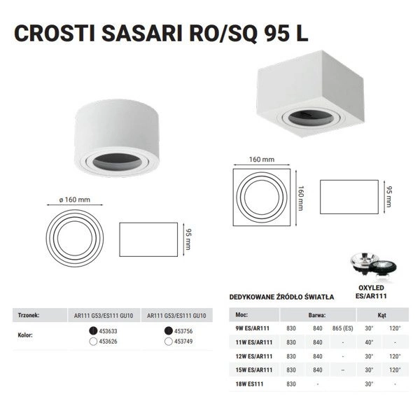 Oprawa sufitowa spot tuba natynkowa CROSTI SASARI RO 95 L biały śr. 16cm